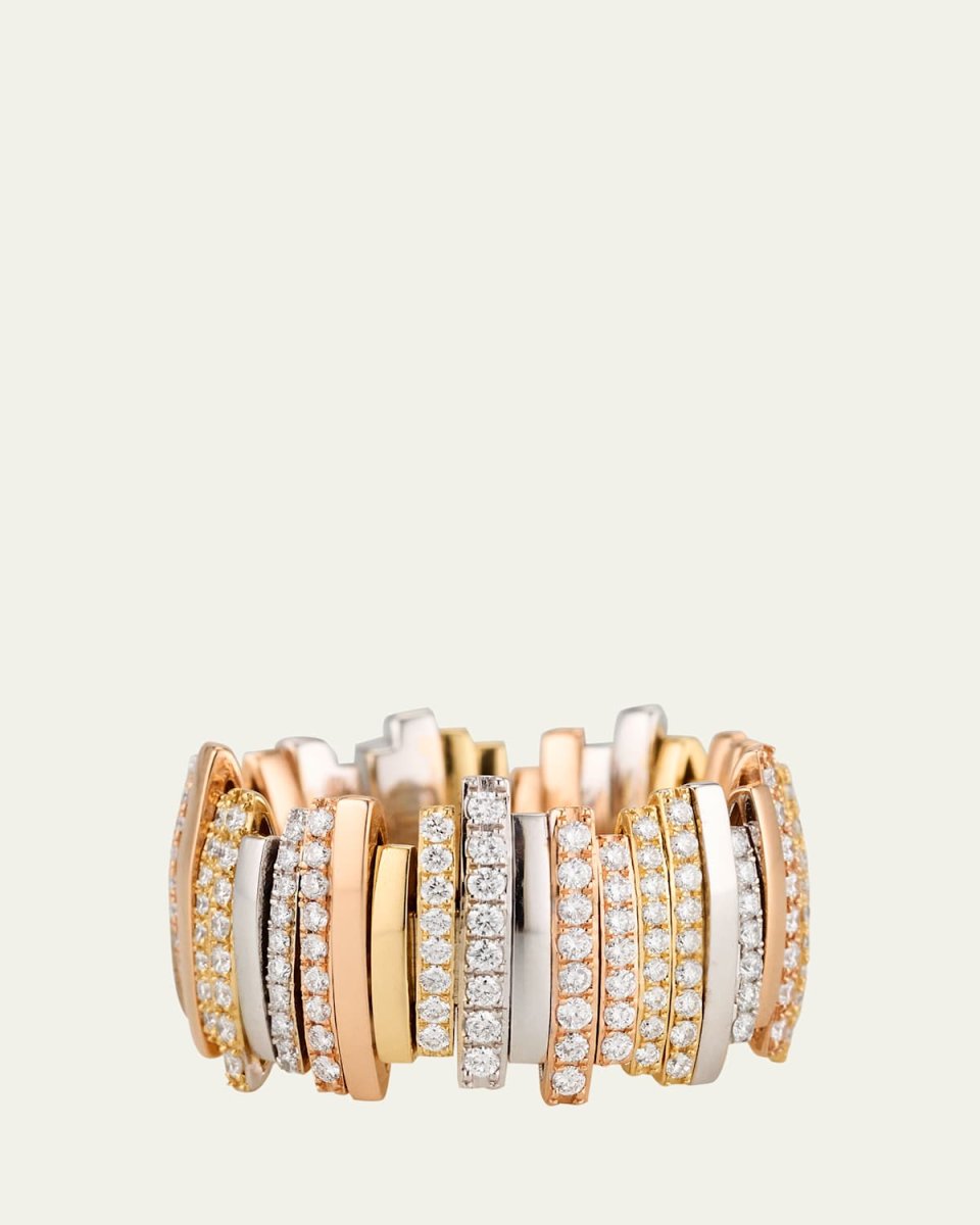 18K Tricolor Gold Half Pave and Solid Eternity Ring with Diamonds, Size